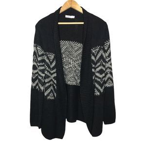 Reitman’s Medium Long Sleeve Open Knit Black & Grey Cardigan Sweater